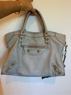 Balenciaga Motocross City Bag Grey Leather Giant Gold Hardware